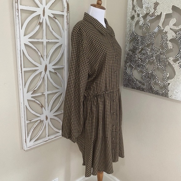 NWT MAURICES xxl BLACK BROWN PLAID BABYDOLL MINI DRESS LONG SLEEVE - Picture 2 of 6